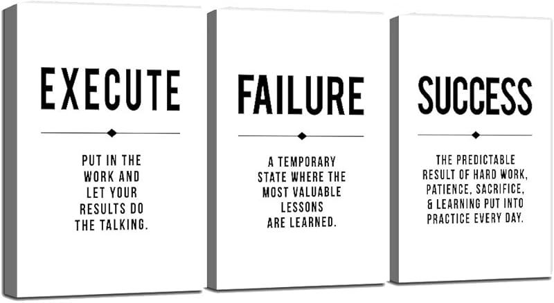 Framed Canvas Wall Art Success Quote For Office, Black Large Positive Motivational Poster, Set of 3, Execute Failure Definition, Inspirational Print (A-3pcs,12x16inchx3pcs) https://www.amazon.com/dp/B08CVF24C6