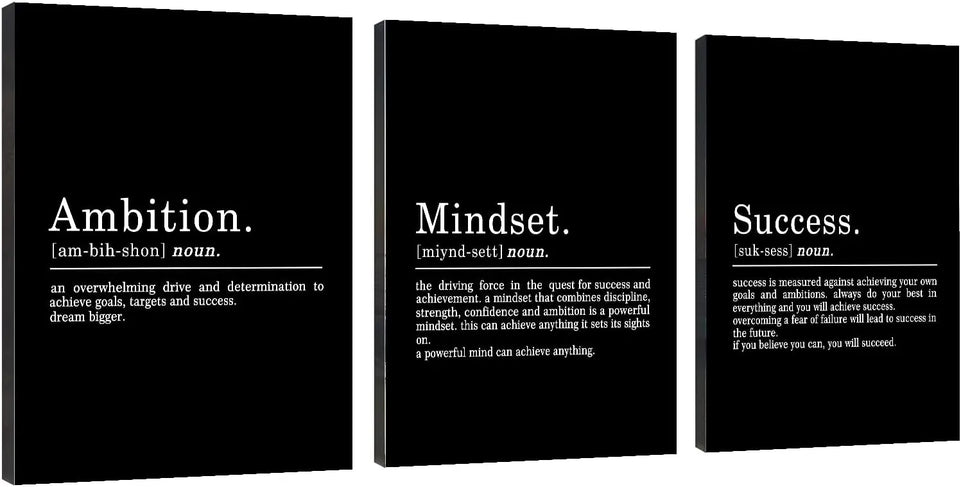 Inspirational Canvas Painting Wall Art -EPHANY ART,Mindset Quotes Prints, Success Framed Entrepreneur Poster Positive Quotes Wall Poster for Home Office Workplace (M-3pcs,12x16inchx3pcs) https://www.amazon.com/dp/B0B3J9L4QY