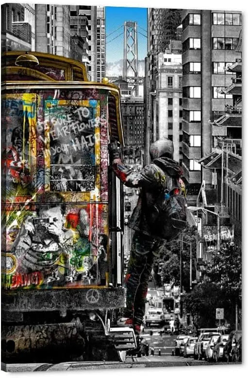 Yatsen Bridge Classic Street Art Banksy Graffiti Wall Art Behind The Curtain Posters Canvas Paintings Colorful Graffiti Pictures Prints Framed for Living Room Home Decor(36''W x 24''H) https://www.amazon.com/dp/B07ZVHB9FP