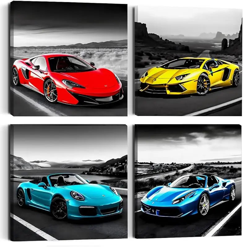 4PC Car Room Decor Truck Canvas Wall Art Framed Boys Room Decor Watercolor Cartoon Car Color Racing Vehicle Painting Garage Wall Decor Modern Canvas Prints for Playroom Farmhouse Men Living Room Home https://www.amazon.com/dp/B0C7KR9V76