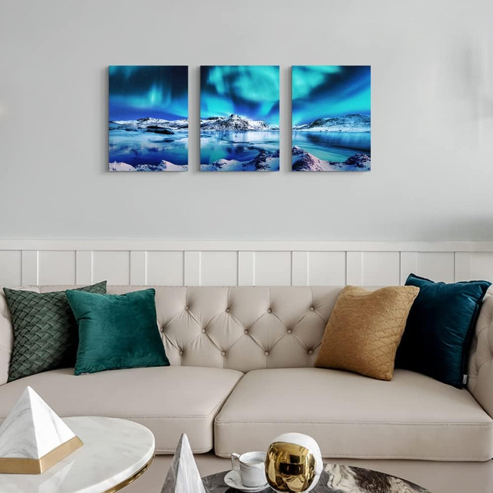 Canvas Wall Art For Living Room Wall Decor For Bedroom Farmhouse Wall Art Aurora Scenery Wall Paintings Office Wall Decor 3 Piece Framed Blue Wall Pictures Ready To Hang For Bathroom Home Decorations https://www.amazon.com/dp/B0BMF6TMHB