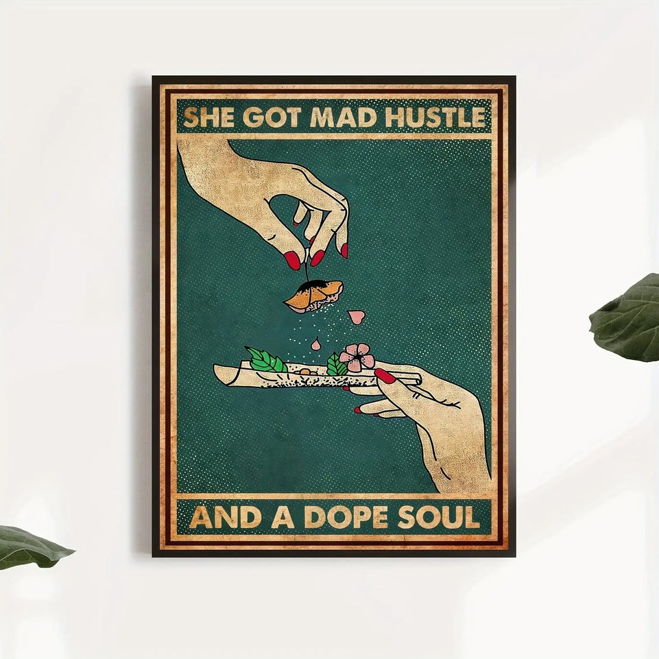 1pc Retro Canvas Painting Print Poster She Got Mad Hustle And A Dope Soul Hand Flower Pattern Poster Wall Art Home Decor Room Decor Canvas Poster No Frame June Wall Art