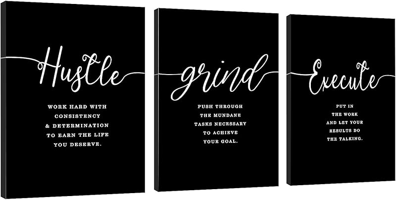Framed Canvas Wall Art Success Quote For Office, Black Large Positive Motivational Poster, Set of 3, Execute Failure Definition, Inspirational Print (A-3pcs,12x16inchx3pcs) https://www.amazon.com/dp/B08CVF24C6