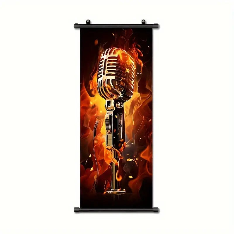 1pc Music Hanging Scrolls Painting, Flame Guitar Wall Art Poster, Artwork Wall Painting For Bathroom Bedroom Living Room Wall Decor, Home Decoration, Aesthetic Room Decor, 16inch * 39inch June Wall Art