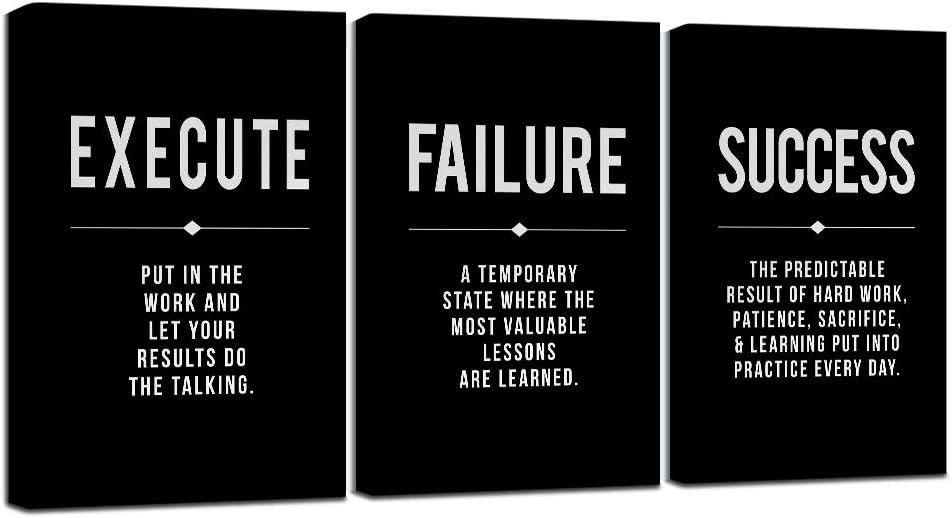 Framed Canvas Wall Art Success Quote For Office, Black Large Positive Motivational Poster, Set of 3, Execute Failure Definition, Inspirational Print (A-3pcs,12x16inchx3pcs) https://www.amazon.com/dp/B08CVF24C6