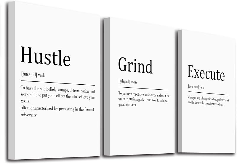 Framed Canvas Wall Art Success Quote For Office, Black Large Positive Motivational Poster, Set of 3, Execute Failure Definition, Inspirational Print (A-3pcs,12x16inchx3pcs) https://www.amazon.com/dp/B08CVF24C6