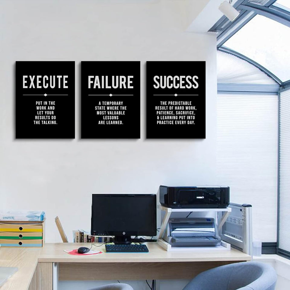 Framed Canvas Wall Art Success Quote For Office, Black Large Positive Motivational Poster, Set of 3, Execute Failure Definition, Inspirational Print (A-3pcs,12x16inchx3pcs) https://www.amazon.com/dp/B08CVF24C6