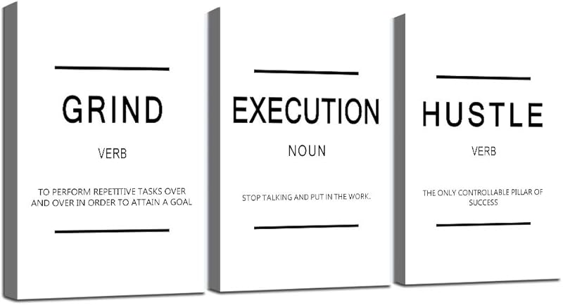 Framed Canvas Wall Art Success Quote For Office, Black Large Positive Motivational Poster, Set of 3, Execute Failure Definition, Inspirational Print (A-3pcs,12x16inchx3pcs) https://www.amazon.com/dp/B08CVF24C6