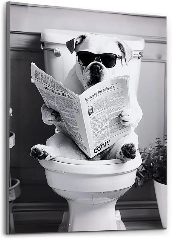 Deveosa Funny Bathroom Wall Art - Dog On Toilet Unique Cool Black And White Artwork For Restroom Paintings Animal Canvas Sings Decor Pictures Decorations 12x16inch https://www.amazon.com/dp/B0D1QJ3KZF