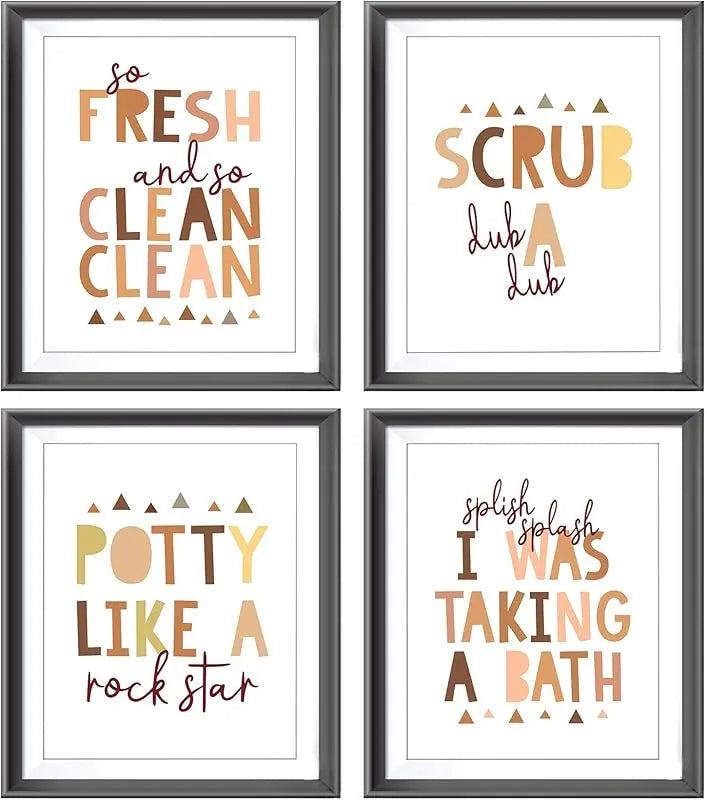 So Fresh and Clean Colorful Bathroom Art Poster Prints for Home Kid Washroom Restroom Nursery Toilet Laundry Decor,Funny Bathroom Rules Word Art Decorations Prints Wall Art Unframed 4pcs 8x10inches https://www.amazon.com/dp/B0BY6BBXTF