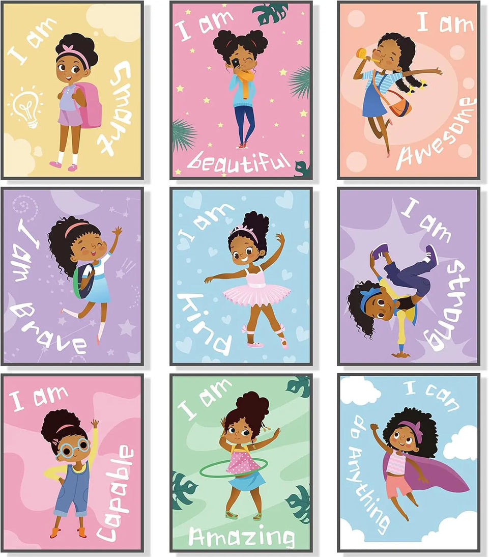 Outus 9 Pieces Black Girl Wall Decor for Girls Room Inspirational Quote African American Wall Art Motivational Saying Wall Decor for International Women's Day Girl Kids Bedroom Gift https://www.amazon.com/dp/B092MGT7DD