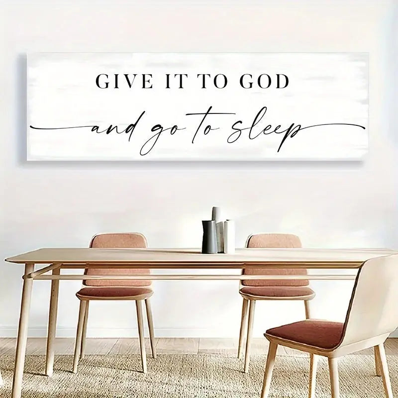Inspirational "Give It to God and Go to Sleep" Quote Modern Minimalist Art Deco Canvas Print - 1pc Frameless Wall Hanging Decor for Living Room, Bedroom, Home Office, Classroom - Indoor Art Poster June Wall Art