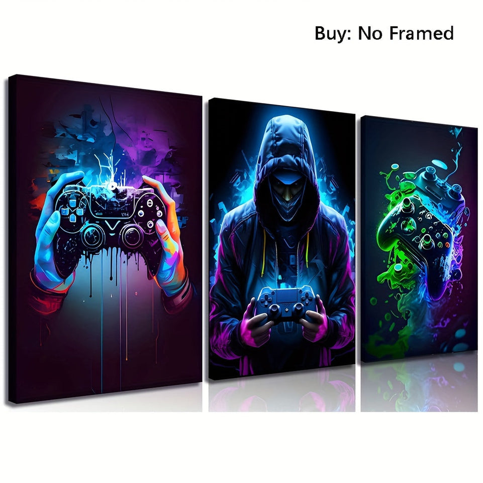 3pcs Retro Gaming Canvas Art Set - Colorful Neon Gamepad Watercolor Posters, Unframed Wall Decor for Boys' & Youngsters' Rooms https://www.temu.com/search_result.html?search_key=601099588585525