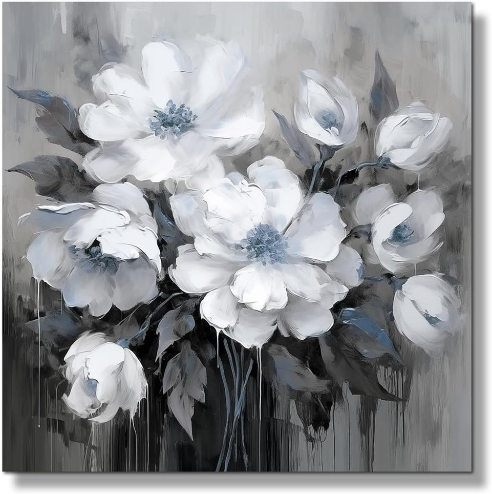 AnZhongArt Bathroom Wall Art,Flower Wall Art,Canvas Wall Art,Small wall Art Gray and White and Blue Flower Wall Art-Floral Canvas Wall Art, Bedroom Office Flower Wall Art Decoration,12x12 inches https://www.amazon.com/dp/B0CR7H4SQ4