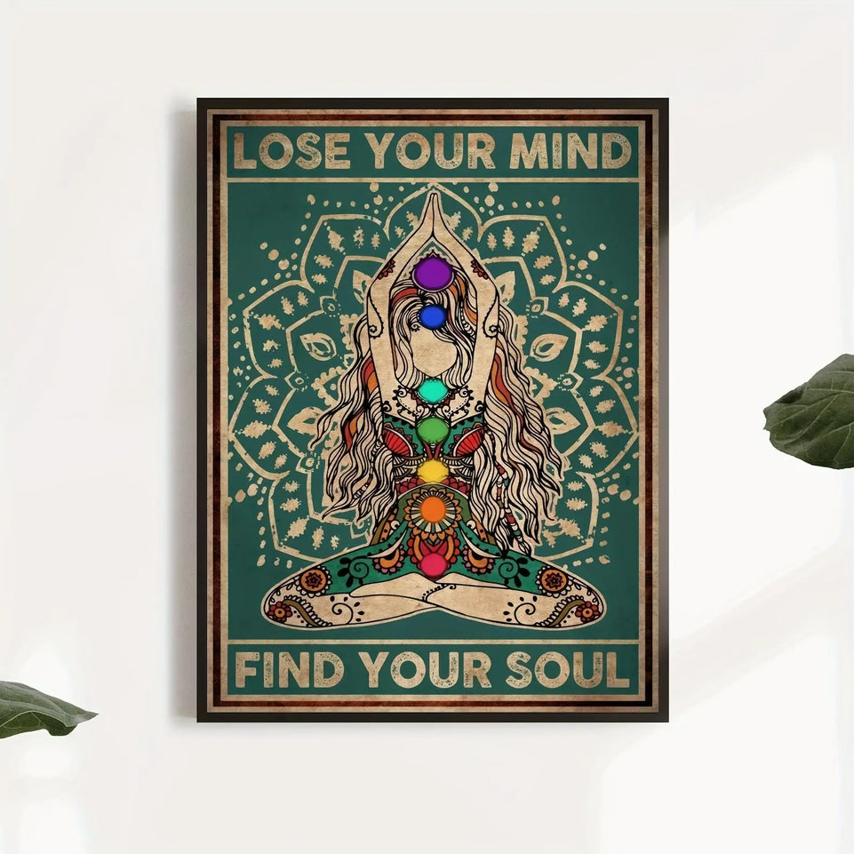 1pc Vintage Gyspy Girl Yoga Pose Wall Art for Home Decor - Lose Your Mind, Find Your Soul - Retro Canvas Poster with No Frame June Wall Art
