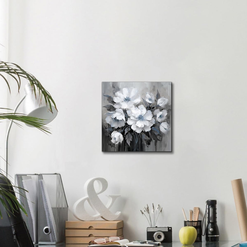 AnZhongArt Bathroom Wall Art,Flower Wall Art,Canvas Wall Art,Small wall Art Gray and White and Blue Flower Wall Art-Floral Canvas Wall Art, Bedroom Office Flower Wall Art Decoration,12x12 inches https://www.amazon.com/dp/B0CR7H4SQ4