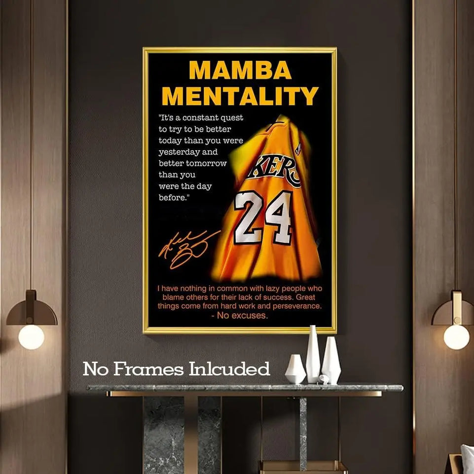 Black Mamba Inspirational Quotes Poster, Black Mamba Mentality Wall Art Decor, Jersey Canvas Art Poster for Man Cave Boys Room Office Decor, A Gift for Dear Basketball Fans, 16"x24" - Unframed https://www.amazon.com/dp/B0B885K1X8