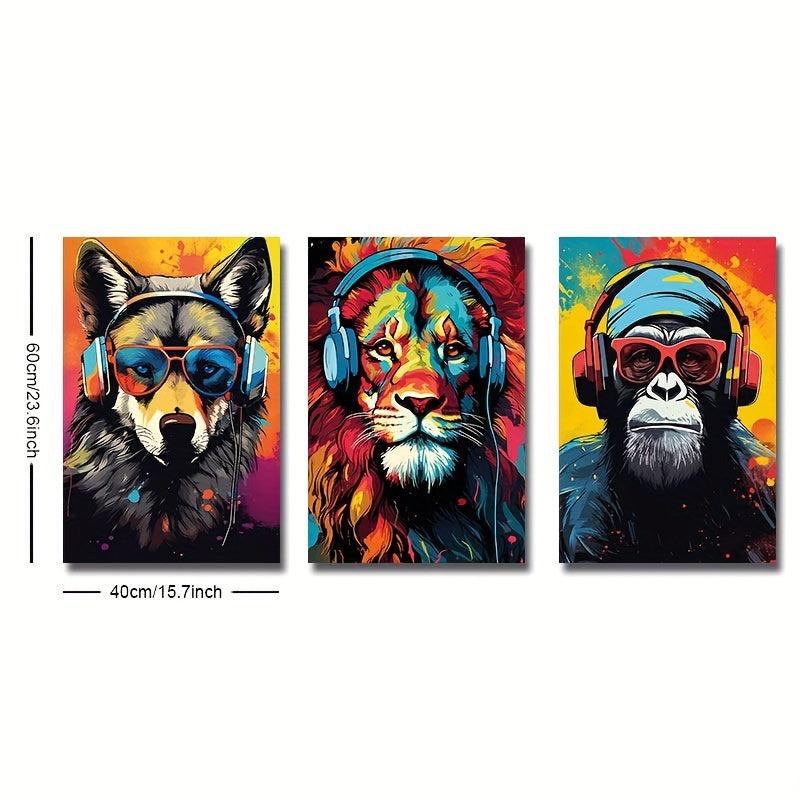 3pcs Canvas Poster, Modern Art, Earphone Animal Tiger Wolf Chimpanzees Gaming Funky Painting, Ideal Gift For Bedroom Living Room Corridor, Wall Art, Wall Decor, Fall Decor, Room Decoration, No Frame https://www.temu.com/search_result.html?search_key=601099534504057
