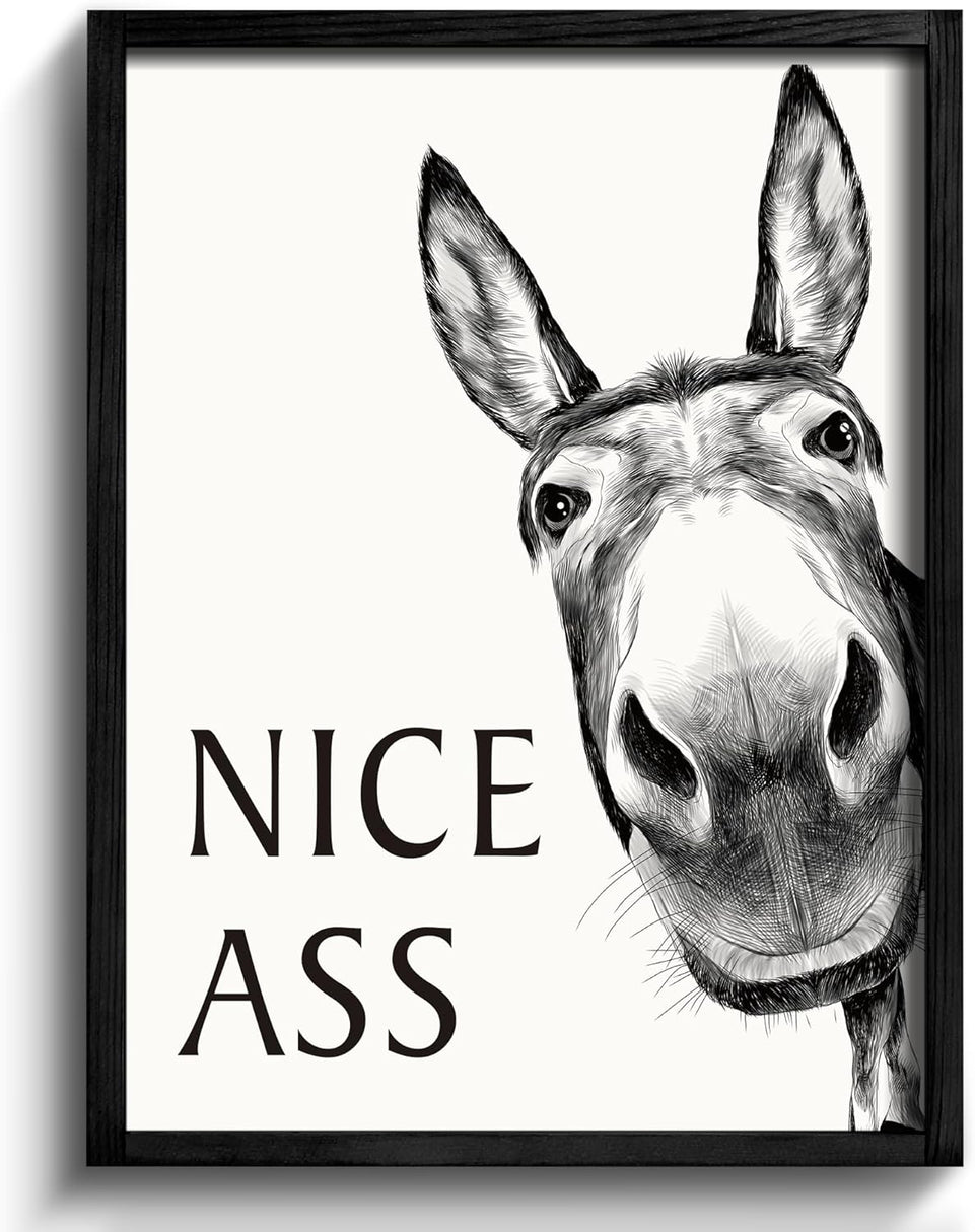Heiple Framed Bathroom Art Bathroom Wall Decor Farmhouse Home Bathroom Decor Sets Vintage Funny Wall Art Bathroom Signs (11"x14" Black Framed, Donkey) https://www.amazon.com/dp/B0CGRGT7J3