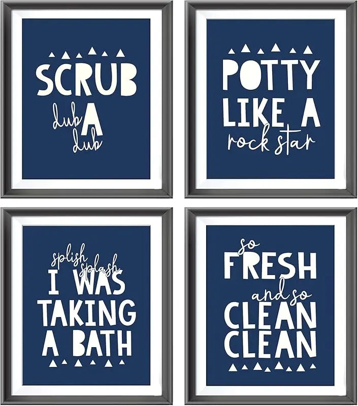 So Fresh and Clean Colorful Bathroom Art Poster Prints for Home Kid Washroom Restroom Nursery Toilet Laundry Decor,Funny Bathroom Rules Word Art Decorations Prints Wall Art Unframed 4pcs 8x10inches https://www.amazon.com/dp/B0BY6BBXTF