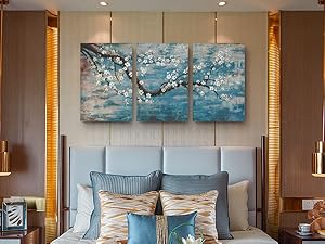 3 Piece Wall Art Hand-Painted Framed Flower Oil Painting On Canvas Gallery Wrapped Modern Floral Artwork for Living Room Bedroom Décor Teal Blue Lake Ready to Hang 12"x16"x3 Panel https://www.amazon.com/dp/B07RPLB9CH