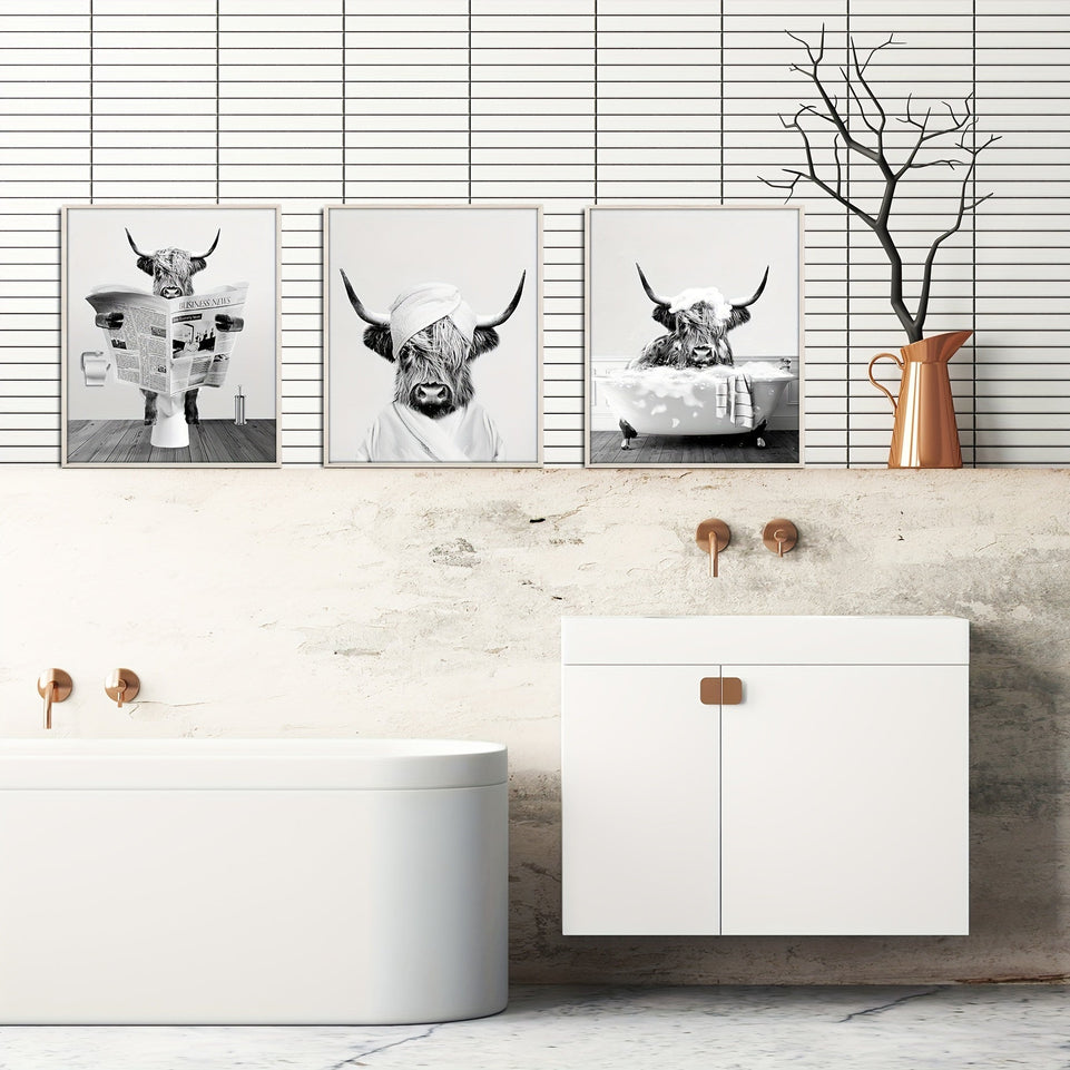 3pcs/set Funny Highland Cow Wall Art In Bathtub, Black And White Canvas Cow In Bathroom Picture, Humor Animals Bathroom Artwork Prints Rustic Farmhouse Style Wall Decor For Living Room,Bedroom, Kids Bathroom Decor, 12x16 Inch, No Frame https://www.temu.com/search_result.html?search_key=601099514837992