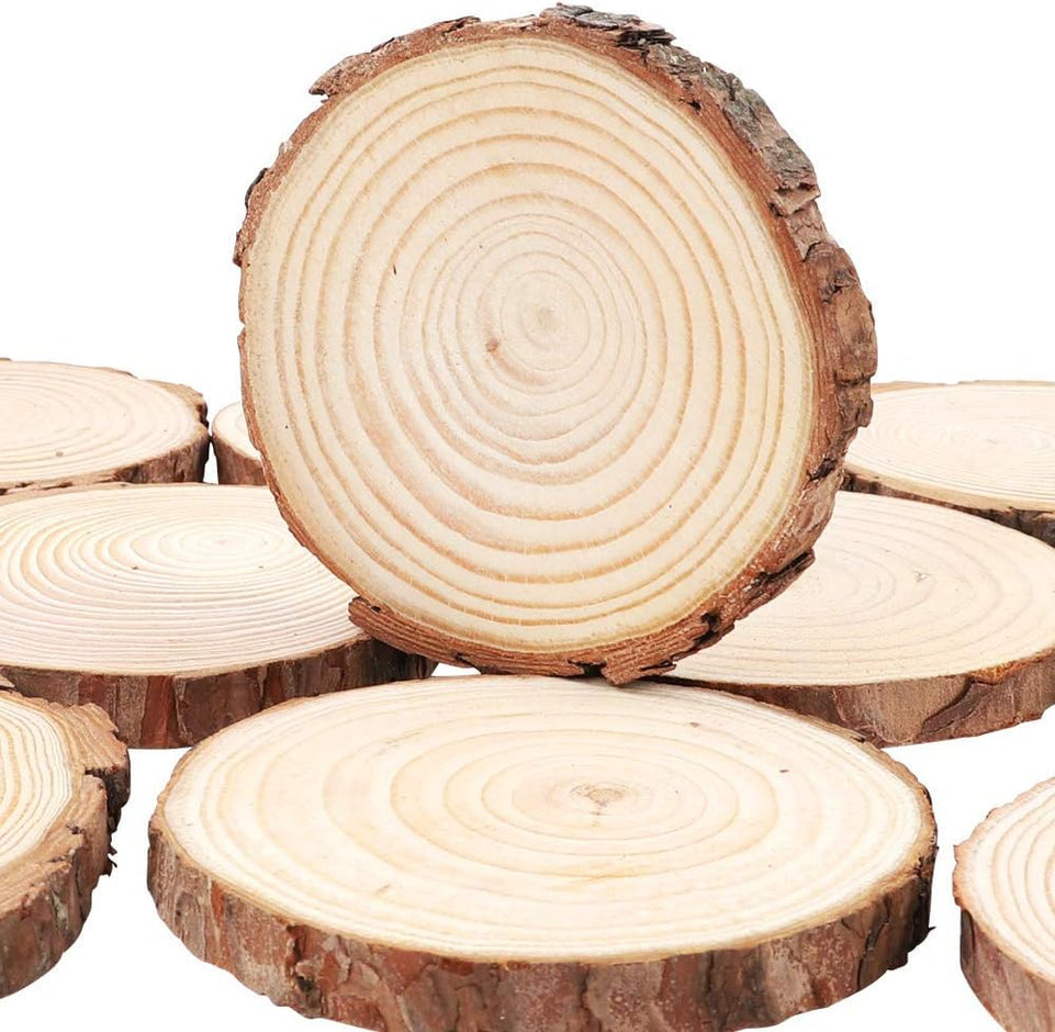 Unfinished Natural Wood Slices 20 Pcs 3.5-4 inch Craft Wood kit Circles Crafts Christmas Ornaments Rustic Wedding Decoration DIY Crafts with Bark for Crafts https://www.amazon.com/dp/B07QSH1T32