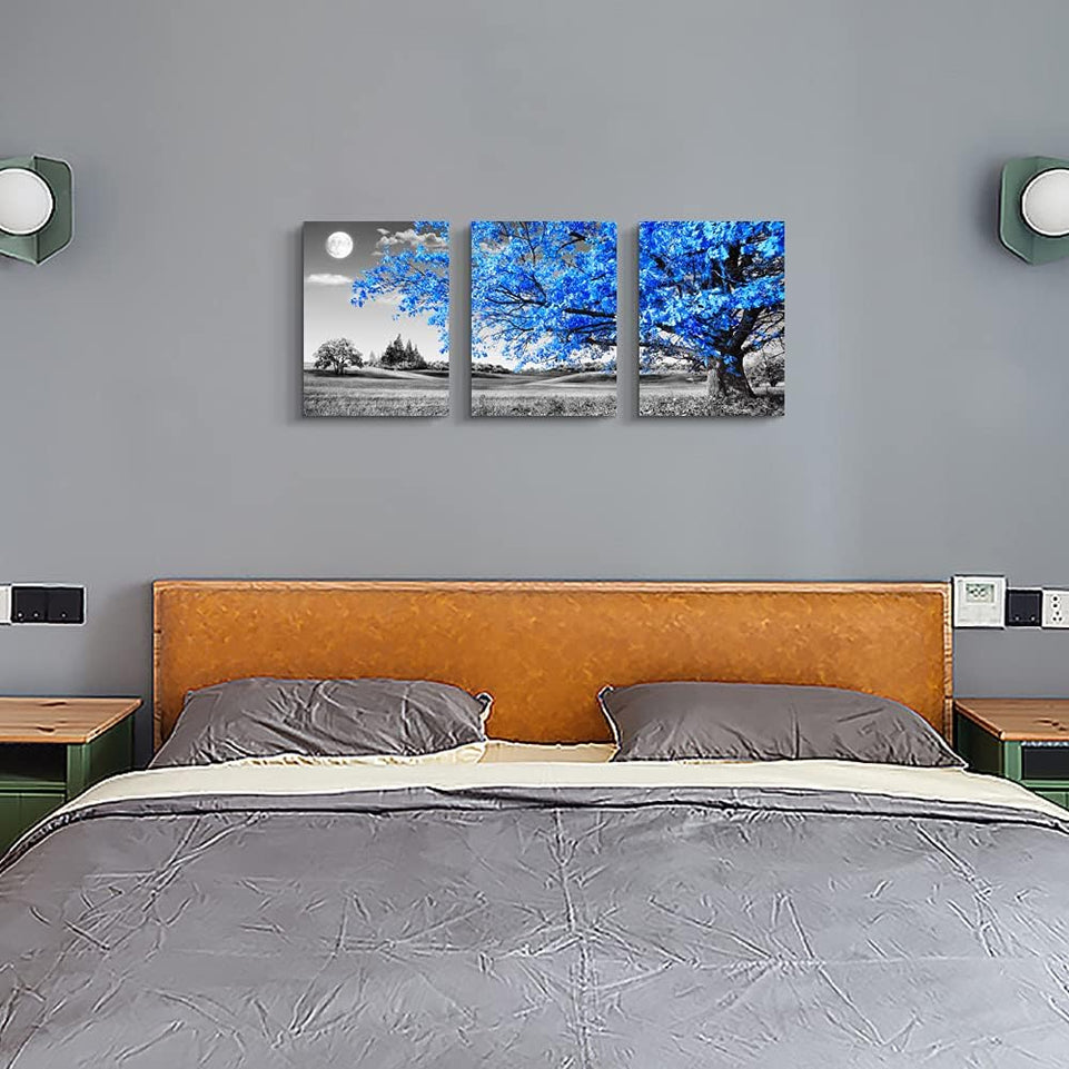 Wall Art For Living Room black and white Blue tree moon Canvas Wall Decor for Home artwork Painting 12" x 16" 3 Pieces Canvas Print For bedroom Decor Modern Salon kitchen office Hang a picture https://www.amazon.com/dp/B07DW1DLWF