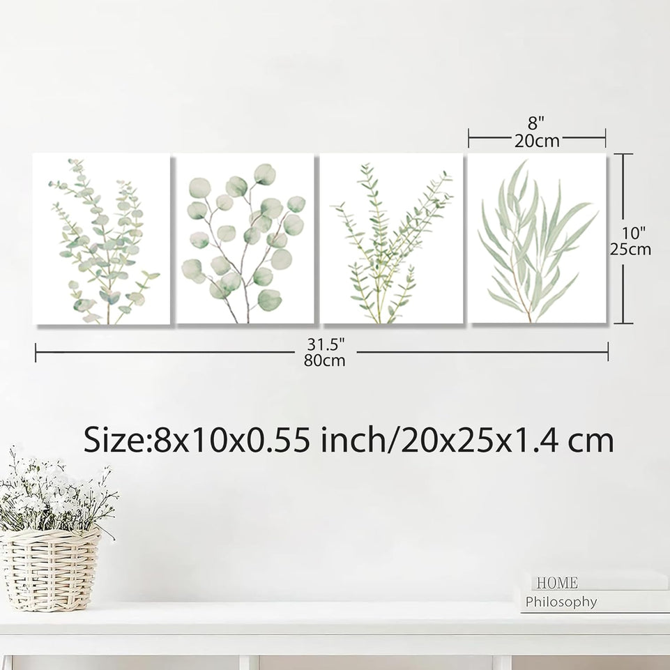 Erctoo Botanical Plant Canvas Wall Art, Framed Boho Wall Decor for Bathroom, Minimalist Aesthetic Bedroom Wall Art, Sage Green Eucalyptus Leaf Prints for Office, Set of 4PCS, 8”X10” https://www.amazon.com/dp/B0CFG2YPPX