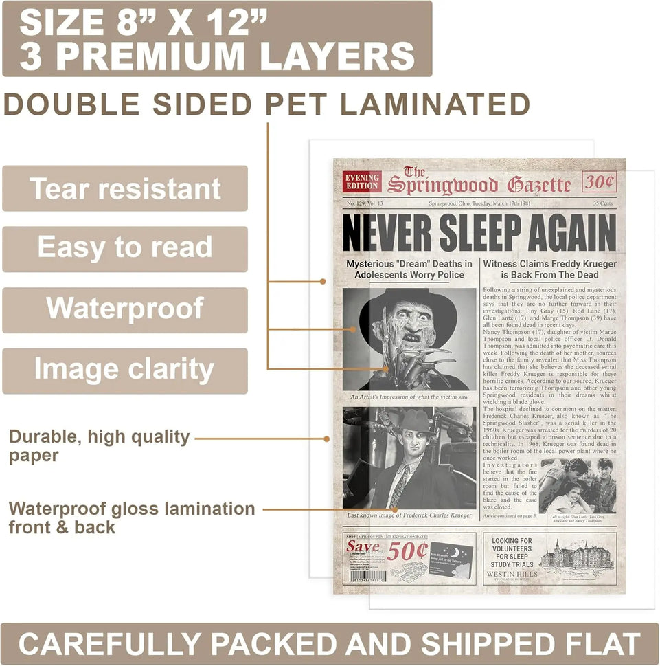 12 Pcs Newspaper Horror Posters (8”x12”), Horror Decor, Halloween Scary Movie Posters Wall Art Decor, Creepy Perfect Retro Bedroom And Vintage, Jason Voorhees, Ashy Slashy - Unframed https://www.amazon.com/dp/B0D83RR9MC