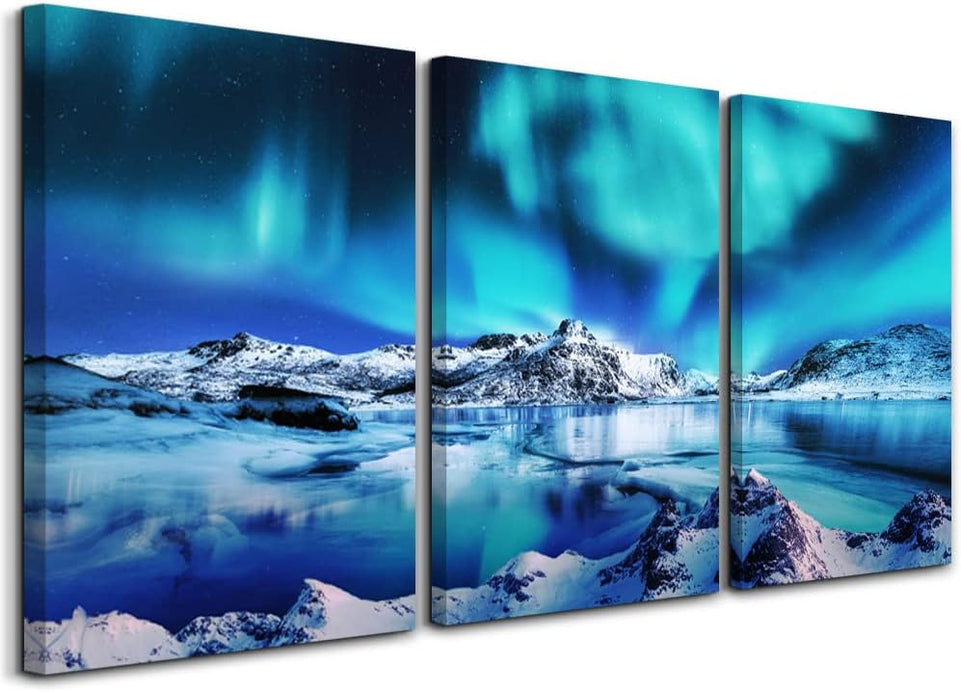 Canvas Wall Art For Living Room Wall Decor For Bedroom Farmhouse Wall Art Aurora Scenery Wall Paintings Office Wall Decor 3 Piece Framed Blue Wall Pictures Ready To Hang For Bathroom Home Decorations https://www.amazon.com/dp/B0BMF6TMHB
