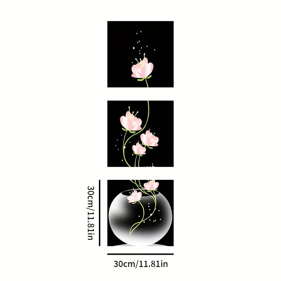 3pcs Elegant Pink Flower Canvas Prints Set - Frameless Square Wall Art with Sparkling Accents for Living Room & Entryway Decor, Machine-Printed on High-Quality Canvas, Elegant Wall Art|Minimalist Wall Art|Frameless Design, Ca June Wall Art