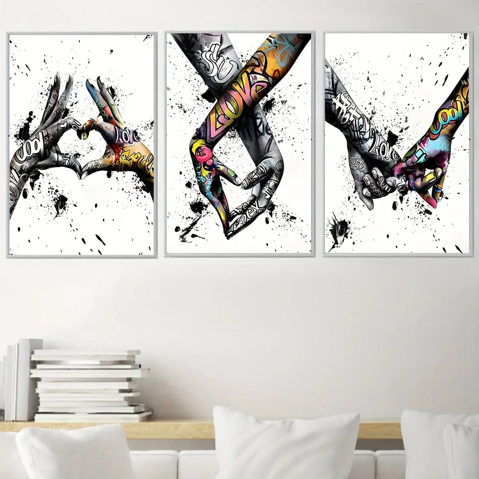 Abstract Graffiti Street Art Lover Kissing Canvas Painting Posters and Prints Hand By Hand Wall Art Pictures for Living Room June Wall Art