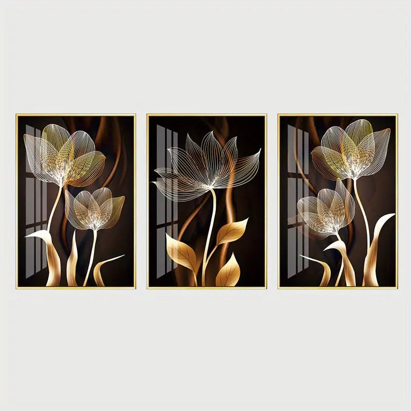 3pcs Unframed Poster, Black And Golden Flower Wall Art Canvas Painting For Living Room Decor - Modern Abstract Design, 15.7x23.6in/40x60cm June Wall Art