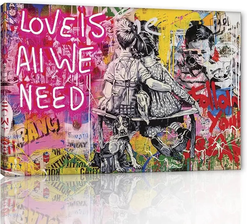 Yatsen Bridge Classic Street Art Banksy Graffiti Wall Art Behind The Curtain Posters Canvas Paintings Colorful Graffiti Pictures Prints Framed for Living Room Home Decor(36''W x 24''H) https://www.amazon.com/dp/B07ZVHB9FP