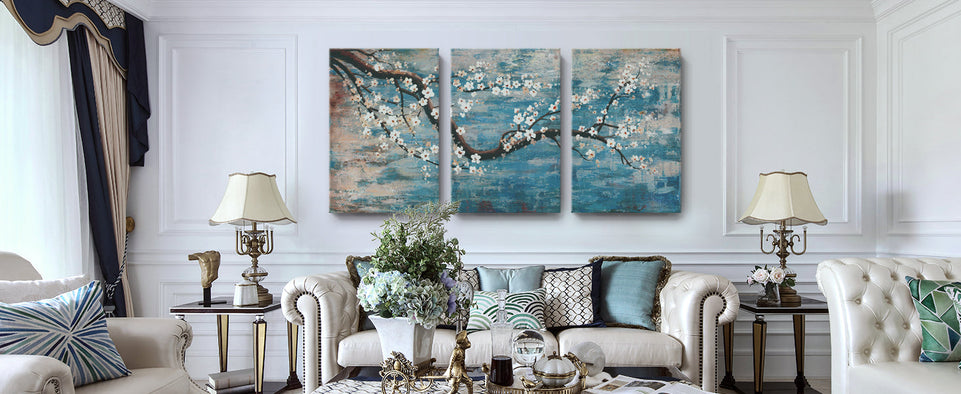 3 Piece Wall Art Hand-Painted Framed Flower Oil Painting On Canvas Gallery Wrapped Modern Floral Artwork for Living Room Bedroom Décor Teal Blue Lake Ready to Hang 12"x16"x3 Panel https://www.amazon.com/dp/B07RPLB9CH