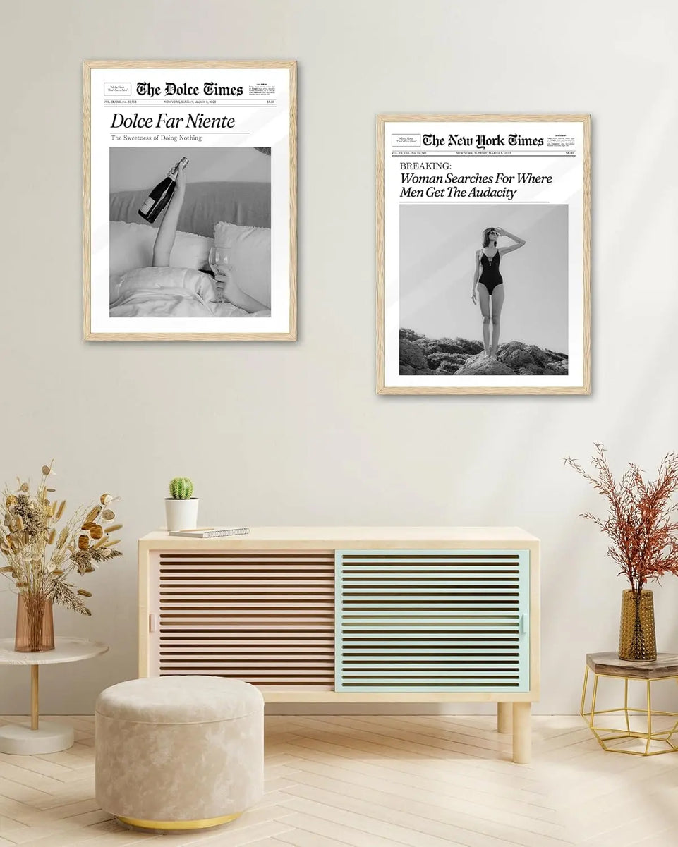 iHery Framed Trendy NewsPaper Wall Art,12x16in Canvas Wall Art,Beige Oak Wood Frame,Retro Vintage New York Magazine Headline News,Woman Searches For Where Men Get The Audacity,Bedroom Décor 1Pack https://www.amazon.com/dp/B0CH4DTS4L