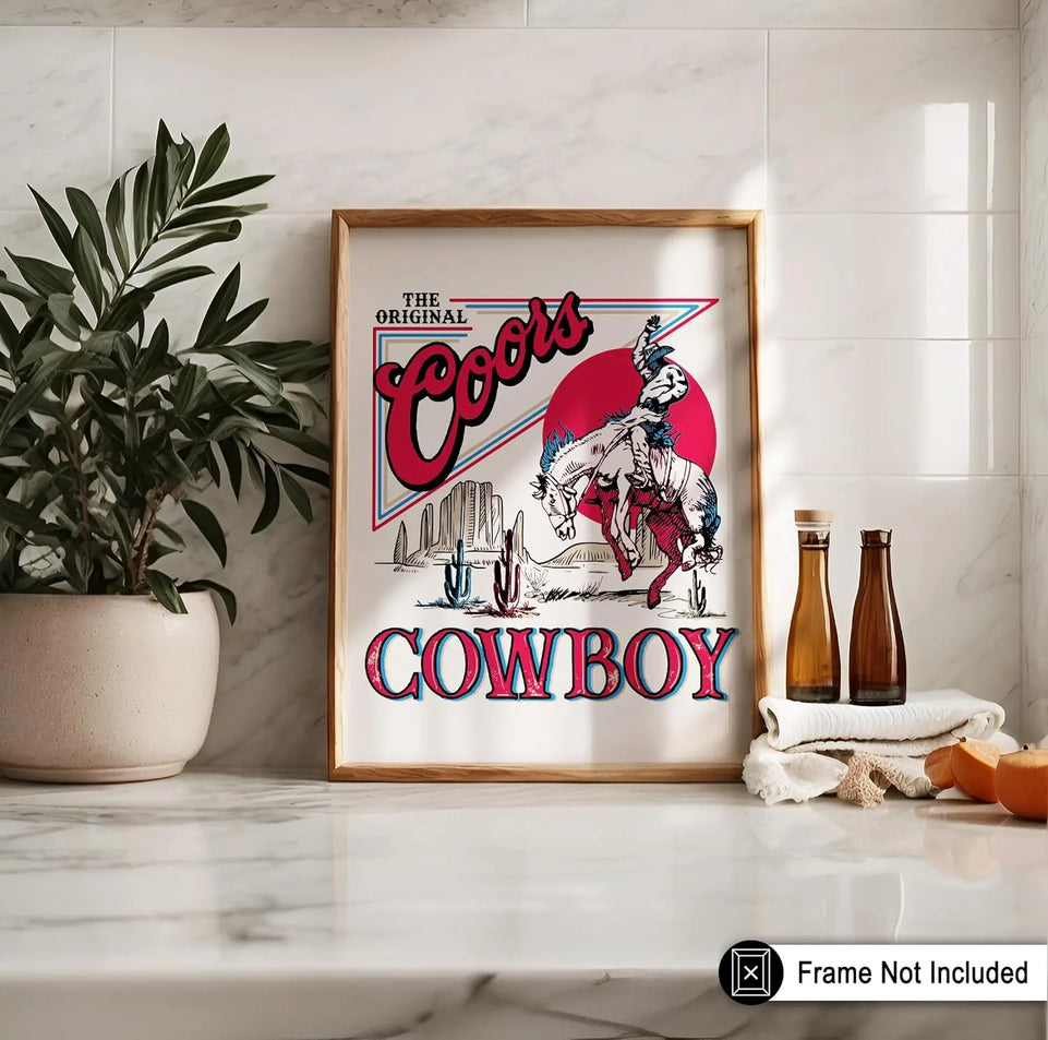 Poster Master Vintage Advertising Poster - Retro Western Print - Cowboy, Funky Wild West, Rodeo, Beer, Trendy, Aesthetic - 8x10 UNFRAMED Wall Art - Gift for Friend - Wall Decor for Kitchen, Bar, Pub https://www.amazon.com/dp/B0CC2343TN