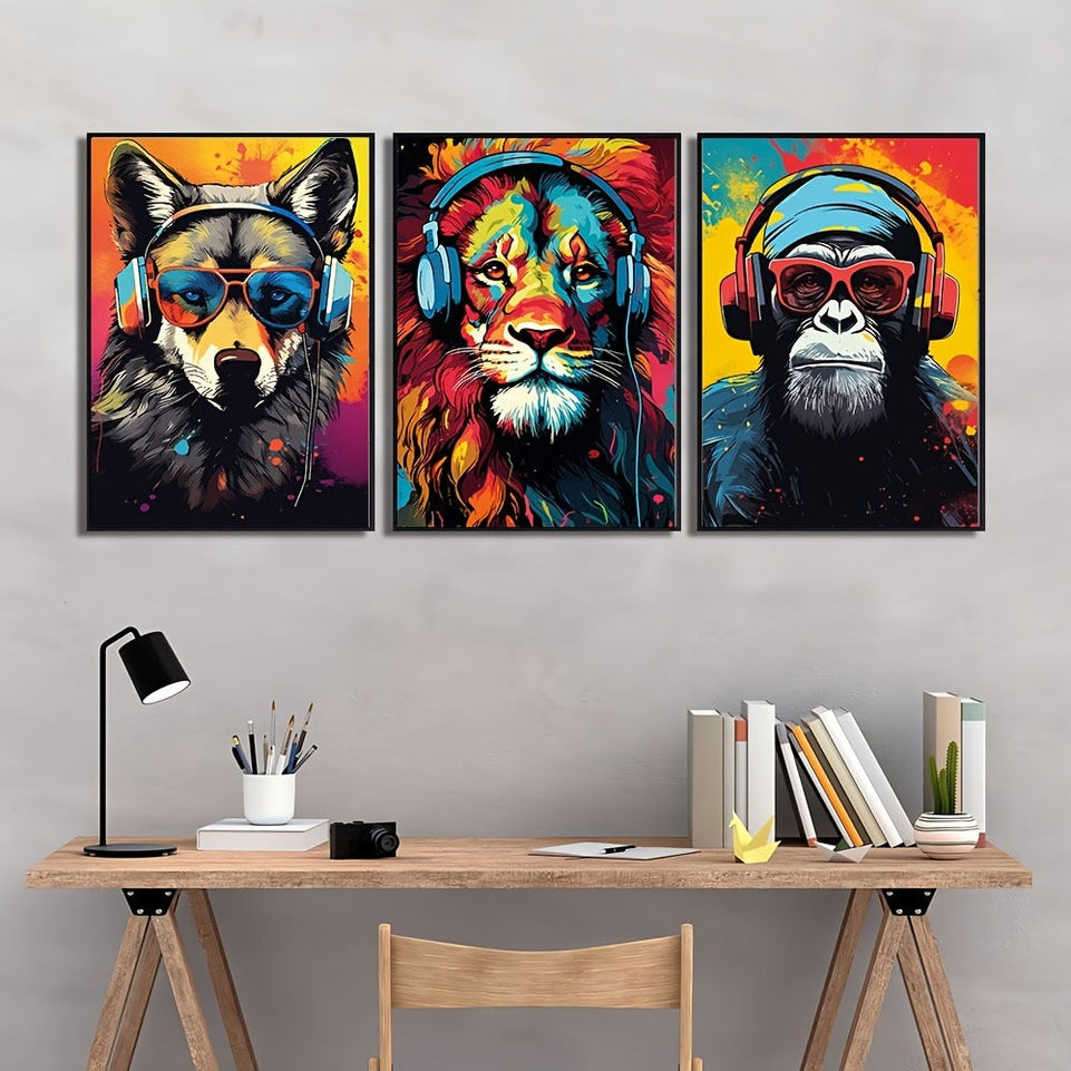 3pcs Canvas Poster, Modern Art, Earphone Animal Tiger Wolf Chimpanzees Gaming Funky Painting, Ideal Gift For Bedroom Living Room Corridor, Wall Art, Wall Decor, Fall Decor, Room Decoration, No Frame https://www.temu.com/search_result.html?search_key=601099534504057