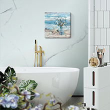 Bathroom Decor Wall Art Blue Beach Picture Ocean Theme Flower Canvas Print Modern Coastal Seascape Painting Framed Seaside Artwork Floral Daisy in Indian Vase for Home Sea Lake Bedroom 14x14inch https://www.amazon.com/dp/B08VH1FZV3