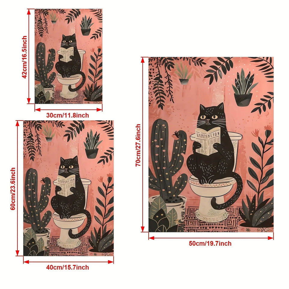 1pc Canvas Poster printed painting,Bathroom Wall Art,Black Cat on the Toilet - Funny Cat Picture,Cat Lover Gift, Home Room Decor wall art unframed June Wall Art