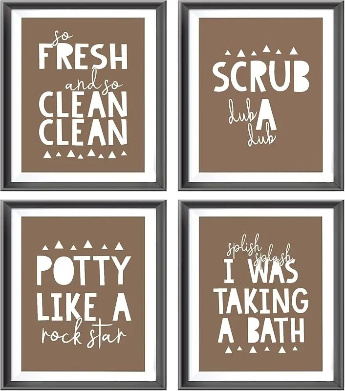 So Fresh and Clean Colorful Bathroom Art Poster Prints for Home Kid Washroom Restroom Nursery Toilet Laundry Decor,Funny Bathroom Rules Word Art Decorations Prints Wall Art Unframed 4pcs 8x10inches https://www.amazon.com/dp/B0BY6BBXTF