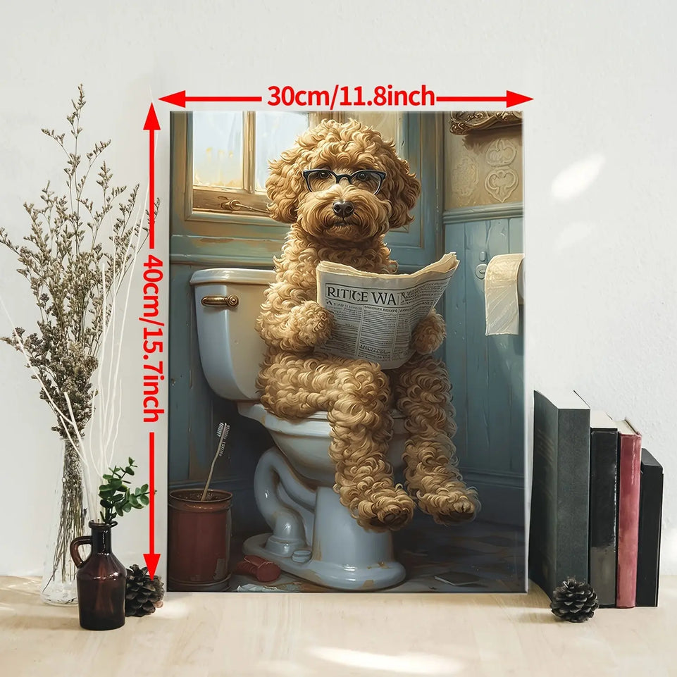 Humorous Wooden Framed 1pc Goldendoodle Bathroom Canvas Wall Art - Modern Minimalist Pet-Themed Print for Restroom Decor, Ideal Gift for Dog Lovers - Unique Interior Design Accent June Wall Art