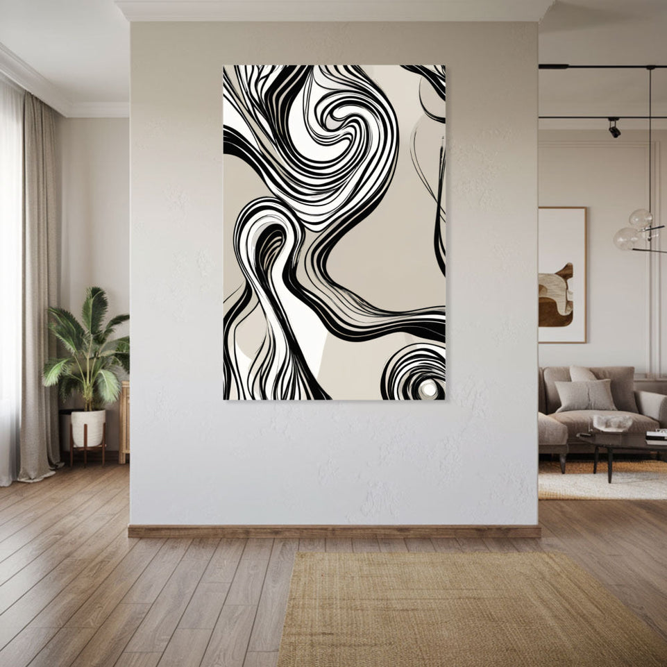 Abstract Swirls in Monochrome Canvas Art June Wall Art