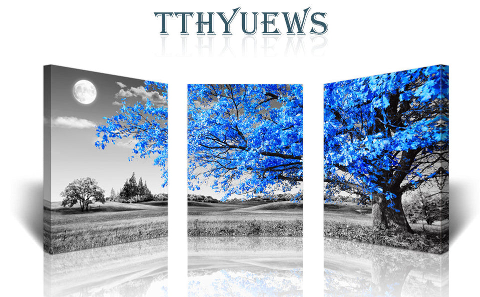 Wall Art For Living Room black and white Blue tree moon Canvas Wall Decor for Home artwork Painting 12" x 16" 3 Pieces Canvas Print For bedroom Decor Modern Salon kitchen office Hang a picture https://www.amazon.com/dp/B07DW1DLWF