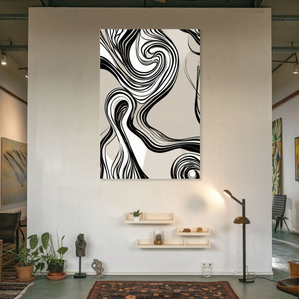 Abstract Swirls in Monochrome Canvas Art June Wall Art