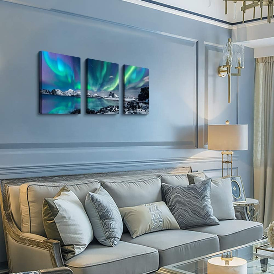 Farmhouse Canvas Wall Art For Bedroom Wall Decorations For Living Room Office Wall Decor Aurora Scenery Painting On Stretched And Framed Wall Pictures 3 Piece Ready To Hang For Bathroom Home Decor https://www.amazon.com/dp/B085RCGP4Q