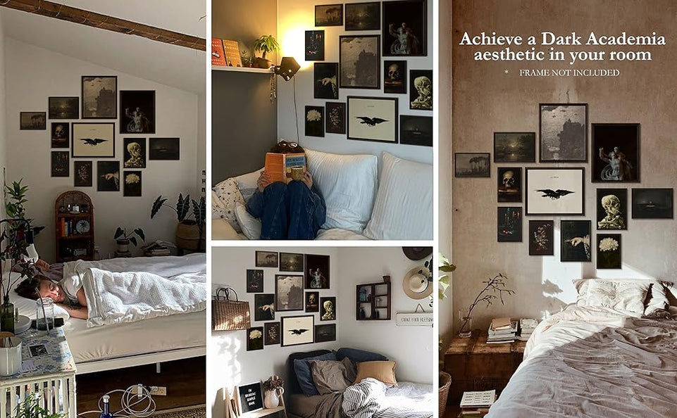 97 Decor Dark Academia Decor for Bedroom - Gothic Home Decor Aesthetic, Moody Dark Academia Wall Art, Vintage Halloween Posters for Room Aesthetic, Goth Wall Decor, Witchy Gallery Wall Art (Unframed) https://www.amazon.com/dp/B0BV1TJLMB