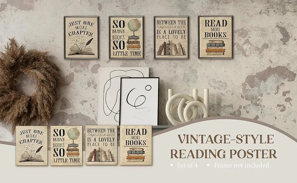 PLKMN Vintage Book Art Wall Decor 8x10, Book Club Decorations, Library Decor, Retro Floral Book Wall Art for Reading Room Classroom Nursery, Book Lovers Gifts, Set of 4 Unframed https://www.amazon.com/dp/B0CZQ3KRK9