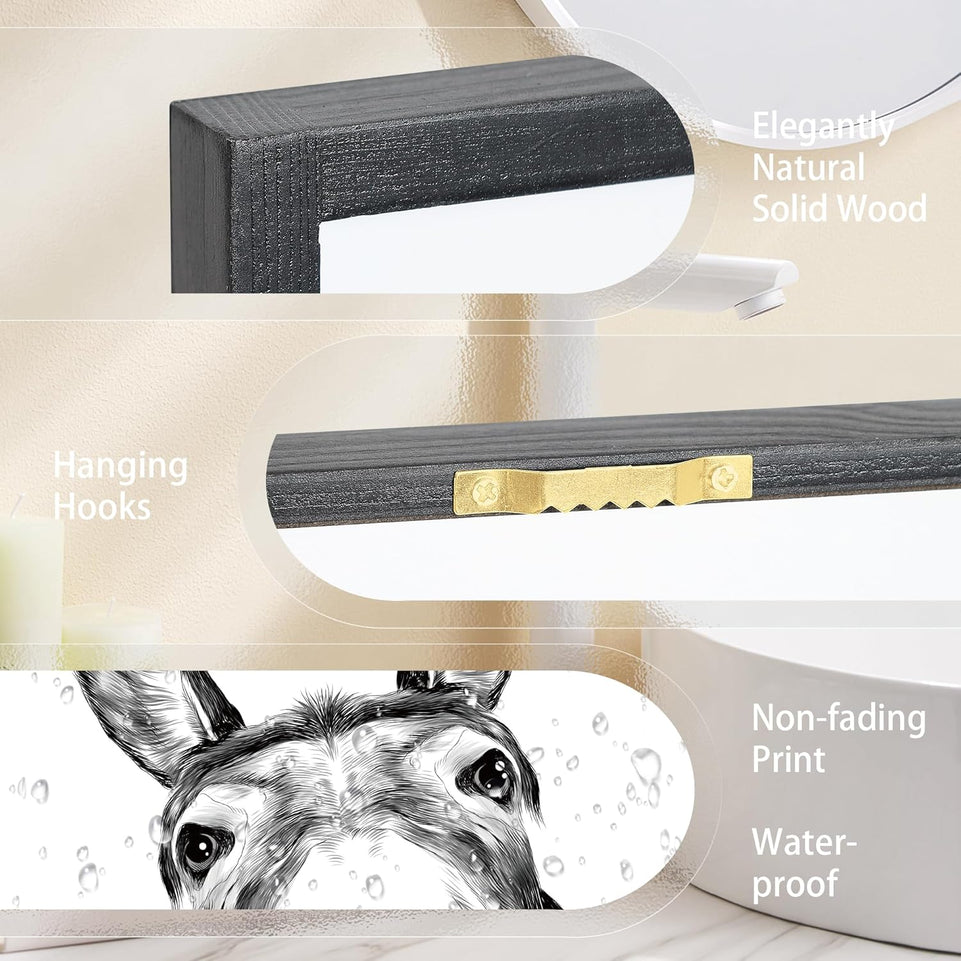 Heiple Framed Bathroom Art Bathroom Wall Decor Farmhouse Home Bathroom Decor Sets Vintage Funny Wall Art Bathroom Signs (11"x14" Black Framed, Donkey) https://www.amazon.com/dp/B0CGRGT7J3